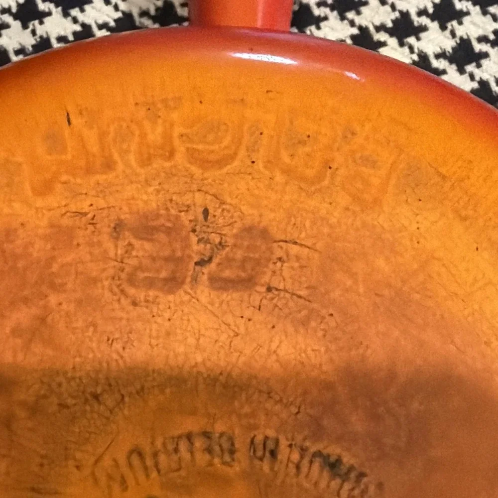 Vintage Descoware Flame Ombre Orange Enameled Cast Iron Saucepan w/‎ Lid FE 18